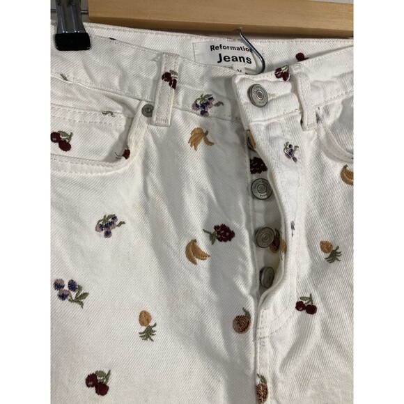 Reformation Cynthia Fruitloops High Rise White Embroidered Straight Jeans Sz 24 - Picture 3 of 9